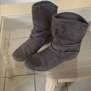 Gray suede booties